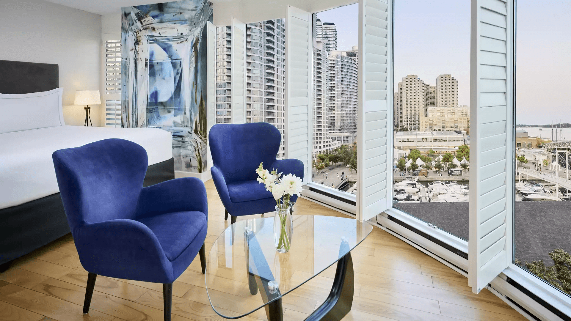 Raddison Blu hotel room with lounge furniture