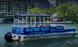 Water taxi in toronto harbour with a driver and no passengers